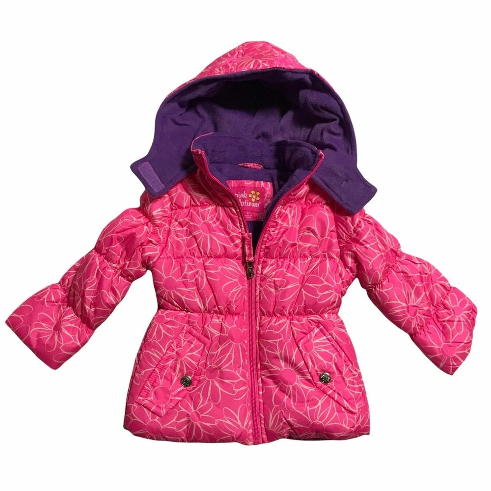 Pink Platinum Toddler Girls Hooded Puffer Jacket 2T Pink Purple Fleece Lining